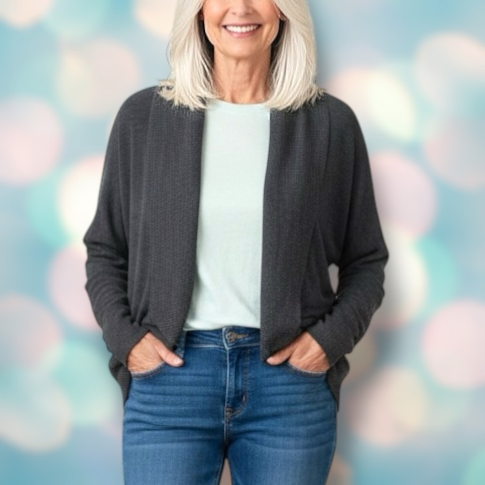 Geri C. New York Women’s Gray Long Sleeve Open Front Cardigan Sweater L